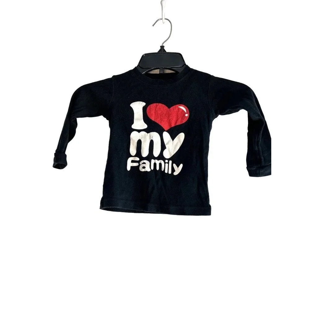 Graphic Tee Girls Top I ❤️My Family Black Size 3